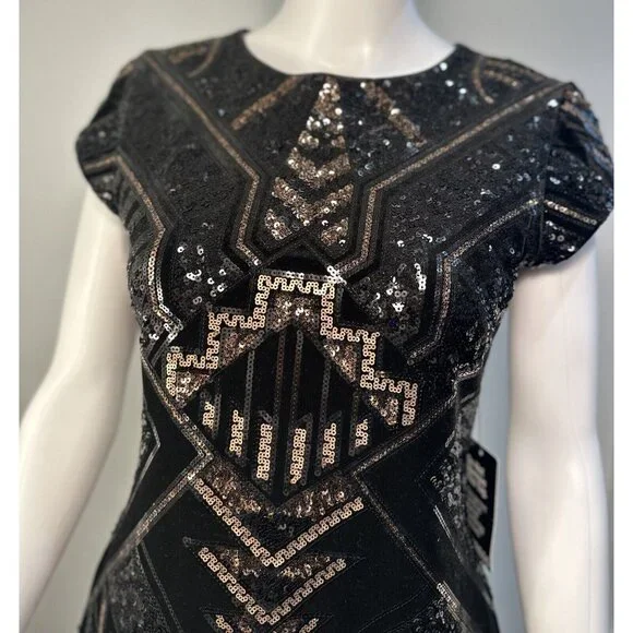 Express Sequined  With Velvet Bling Geometric Dress. Stunning, Perfect,  Holiday - Picture 6 of 16